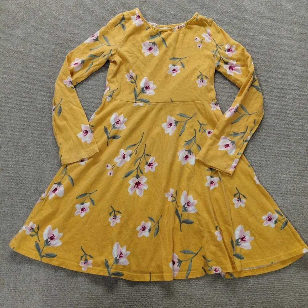 Jumping Beans Girl Long Sleeves Mustard Yellow Floral Dress Size 6X
